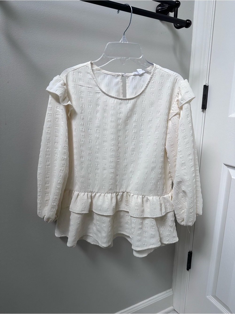 Blu Pepper Ivory Peplum Ruffle Blouse